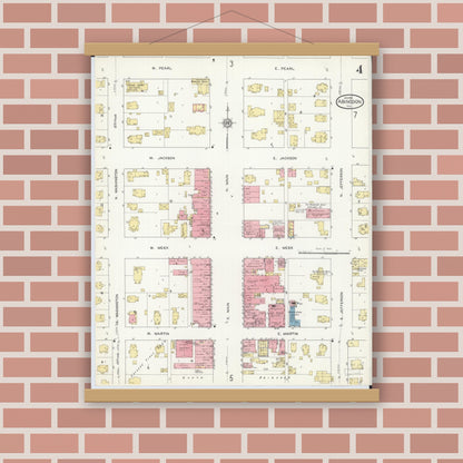 Old map wall art mockup — magnetic wood frame on brick wall — Sanborn Fire Insurance Map from Abingdon, Knox County, Illinois (1912), Sheet #0004
