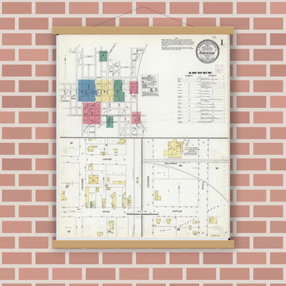Old map wall art mockup — magnetic wood frame on brick wall — Sanborn Fire Insurance Map from Robinson, Crawford County, Illinois (1906) - Complete Map Set
