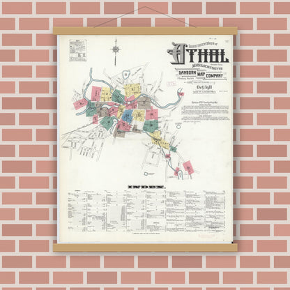 Old map wall art mockup — magnetic wood frame on brick wall — Sanborn Fire Insurance Map from Athol, Worcester County, Massachusetts (1911), Sheet #0001