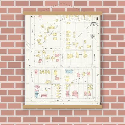Old map wall art mockup — magnetic wood frame on brick wall — Sanborn Fire Insurance Map from Ottumwa, Wapello County, Iowa (1897), Sheet #0011