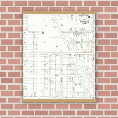 Old map wall art mockup — magnetic wood frame on brick wall — Sanborn Fire Insurance Map from Lankershim, Los Angeles County, California (1927), Sheet #0002