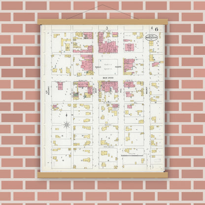 Old map wall art mockup — magnetic wood frame on brick wall — Sanborn Fire Insurance Map from Winchester, Scott County, Illinois (1900), Sheet #0006