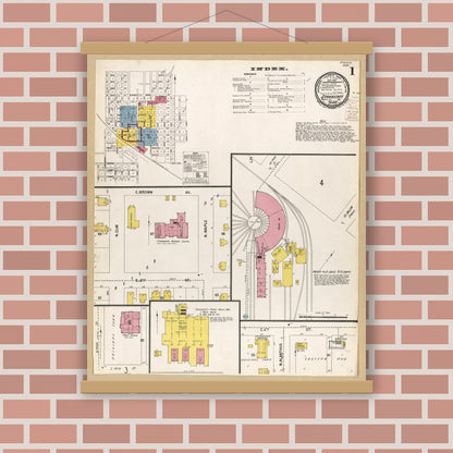Old map wall art mockup — magnetic wood frame on brick wall — Sanborn Fire Insurance Map from Stanberry, Gentry County, Missouri (1900), Sheet #0001
