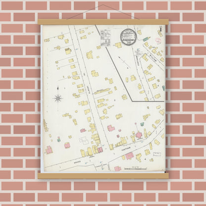 Old map wall art mockup — magnetic wood frame on brick wall — Sanborn Fire Insurance Map from Kinderhook, Columbia County, New York (1895), Sheet #0001