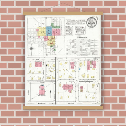 Old map wall art mockup — magnetic wood frame on brick wall — Sanborn Fire Insurance Map from Waukon, Allamakee County, Iowa (1920), Sheet #0001