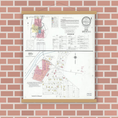 Old map wall art mockup — magnetic wood frame on brick wall — Sanborn Fire Insurance Map from Roseville, Perry And Muskingum Counties, Ohio (1946), Sheet #0001