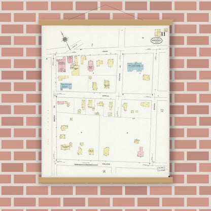 Old map wall art mockup — magnetic wood frame on brick wall — Sanborn Fire Insurance Map from Amherst, Hampshire County, Massachusetts (1910), Sheet #0011