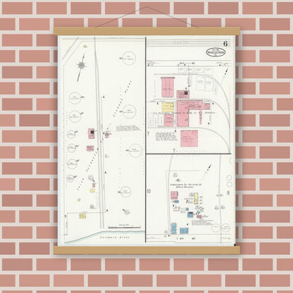 Old map wall art mockup — magnetic wood frame on brick wall — Sanborn Fire Insurance Map from Marcus Hook, Chester County, Pennsylvania (1912), Sheet #0006