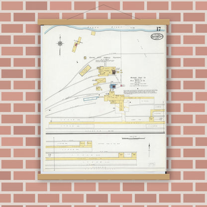 Old map wall art mockup — magnetic wood frame on brick wall — Sanborn Fire Insurance Map from Boyne City, Charlevoix County, Michigan (1919), Sheet #0017