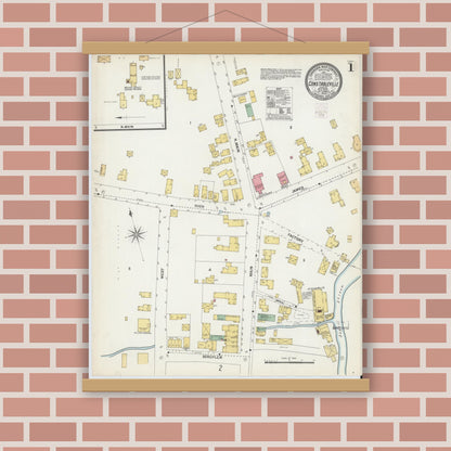Old map wall art mockup — magnetic wood frame on brick wall — Sanborn Fire Insurance Map from Constableville, Lewis County, New York (1902), Sheet #0001