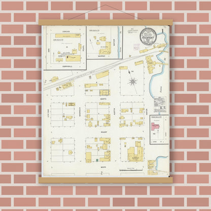 Old map wall art mockup — magnetic wood frame on brick wall — Sanborn Fire Insurance Map from Rockport, Aransas County, Texas (1906) - Complete Map Set