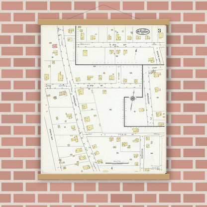 Old map wall art mockup — magnetic wood frame on brick wall — Sanborn Fire Insurance Map from Mount Pleasant, Titus County, Texas (1920), Sheet #0003