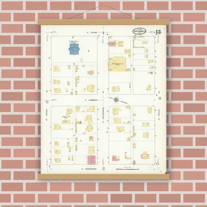 Old map wall art mockup — magnetic wood frame on brick wall — Sanborn Fire Insurance Map from San Angelo, Tom Green County, Texas (1913), Sheet #0013