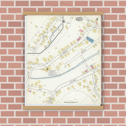 Old map wall art mockup — magnetic wood frame on brick wall — Sanborn Fire Insurance Map from Pomeroy, Meigs County, Ohio (1916), Sheet #0003