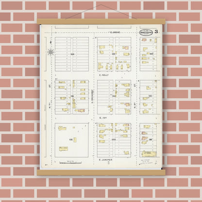 Old map wall art mockup — magnetic wood frame on brick wall — Sanborn Fire Insurance Map from Brainerd, Crow Wing County, Minnesota (1892), Sheet #0003