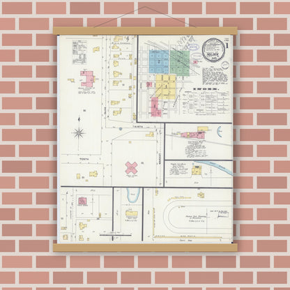 Old map wall art mockup — magnetic wood frame on brick wall — Sanborn Fire Insurance Map from Holden, Johnson County, Missouri (1898) - Complete Map Set
