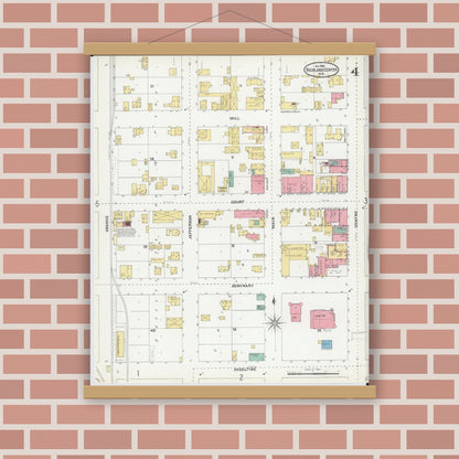Old map wall art mockup — magnetic wood frame on brick wall — Sanborn Fire Insurance Map from Richland Center, Richland County, Wisconsin (1905), Sheet #0004