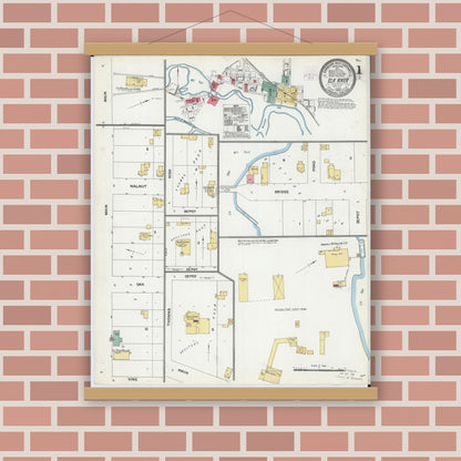 Old map wall art mockup — magnetic wood frame on brick wall — Sanborn Fire Insurance Map from Elk River, Sherburne County, Minnesota (1905) - Complete Map Set