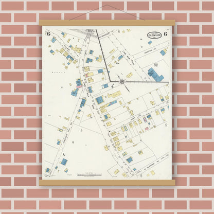 Old map wall art mockup — magnetic wood frame on brick wall — Sanborn Fire Insurance Map from Glenside, Montgomery County, Pennsylvania (1925), Sheet #0006