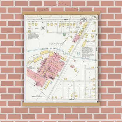 Old map wall art mockup — magnetic wood frame on brick wall — Sanborn Fire Insurance Map from Shelby, Richland County, Ohio (1899), Sheet #0003