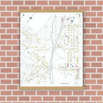 Old map wall art mockup — magnetic wood frame on brick wall — Sanborn Fire Insurance Map from New Lexington, Perry County, Ohio (1950), Sheet #0005