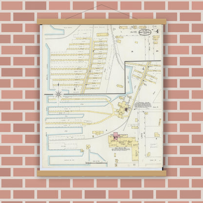 Old map wall art mockup — magnetic wood frame on brick wall — Sanborn Fire Insurance Map from Whitehall, Muskegon County, Michigan (1896), Sheet #0004