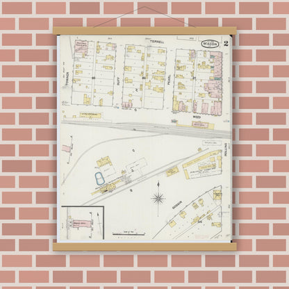 Old map wall art mockup — magnetic wood frame on brick wall — Sanborn Fire Insurance Map from Macon, Macon County, Missouri (1890), Sheet #0002