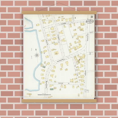 Old map wall art mockup — magnetic wood frame on brick wall — Sanborn Fire Insurance Map from Braintree, Norfolk County, Massachusetts (1896), Sheet #0003