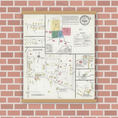 Old map wall art mockup — magnetic wood frame on brick wall — Sanborn Fire Insurance Map from Orange, Orange County, Virginia (1919) - Complete Map Set