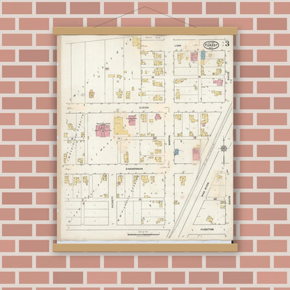 Old map wall art mockup — magnetic wood frame on brick wall — Sanborn Fire Insurance Map from Forest, Hardin County, Ohio (1932), Sheet #0003