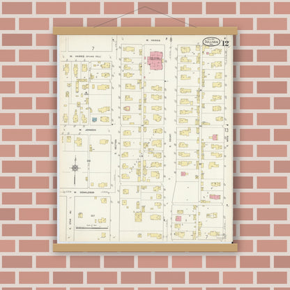 Old map wall art mockup — magnetic wood frame on brick wall — Sanborn Fire Insurance Map from Sullivan, Sullivan County, Indiana (1913), Sheet #0012