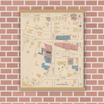 Old map wall art mockup — magnetic wood frame on brick wall — Sanborn Fire Insurance Map from Marianna, Jackson County, Florida (1922), Sheet #0002