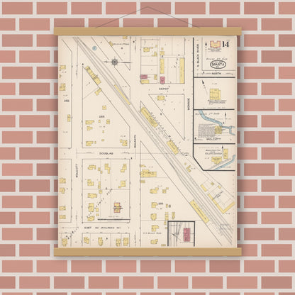 Old map wall art mockup — magnetic wood frame on brick wall — Sanborn Fire Insurance Map from Sparta, Monroe County, Wisconsin (1922), Sheet #0014