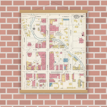 Old map wall art mockup — magnetic wood frame on brick wall — Sanborn Fire Insurance Map from Sparta, Monroe County, Wisconsin (1922), Sheet #0010