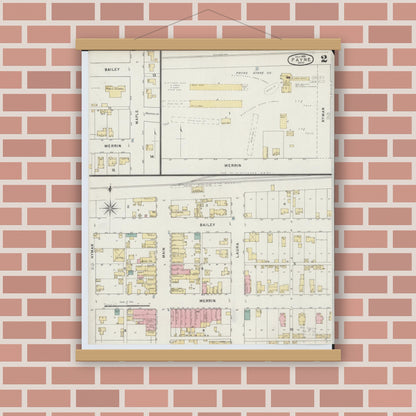 Old map wall art mockup — magnetic wood frame on brick wall — Sanborn Fire Insurance Map from Payne, Paulding County, Ohio (1895), Sheet #0002