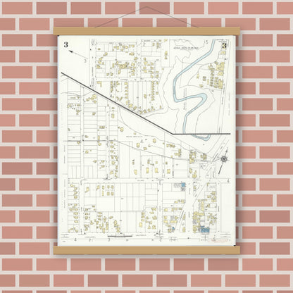 Old map wall art mockup — magnetic wood frame on brick wall — Sanborn Fire Insurance Map from Wahiawa, Honolulu County, Hawaii (1942), Sheet #0003