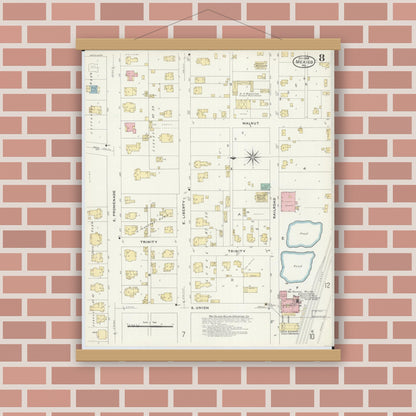 Old map wall art mockup — magnetic wood frame on brick wall — Sanborn Fire Insurance Map from Mexico, Audrain County, Missouri (1908), Sheet #0008