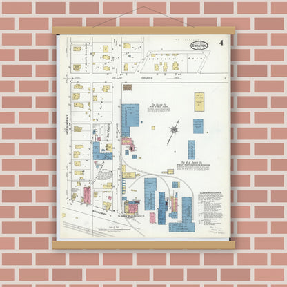 Old map wall art mockup — magnetic wood frame on brick wall — Sanborn Fire Insurance Map from Swanton, Fulton County, Ohio (1920), Sheet #0004