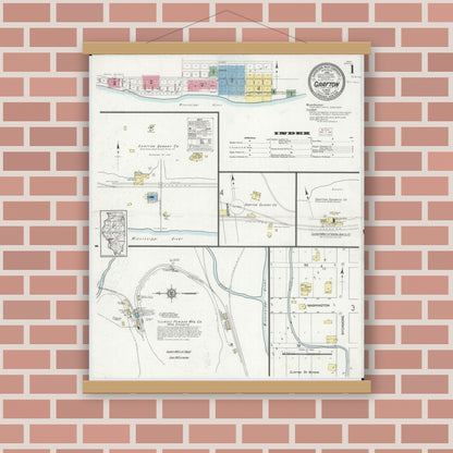Old map wall art mockup — magnetic wood frame on brick wall — Sanborn Fire Insurance Map from Grafton, Jersey County, Illinois (1914) - Complete Map Set
