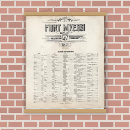 Old map wall art mockup — magnetic wood frame on brick wall — Sanborn Fire Insurance Map from Fort Myers, Lee County, Florida (1948), Sheet #0001