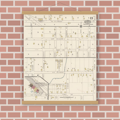 Old map wall art mockup — magnetic wood frame on brick wall — Sanborn Fire Insurance Map from Sanford, Seminole County, Florida (1922), Sheet #0013