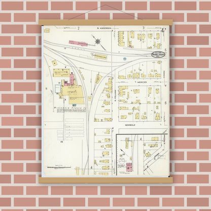 Old map wall art mockup — magnetic wood frame on brick wall — Sanborn Fire Insurance Map from Rhinelander, Oneida County, Wisconsin (1920), Sheet #0004