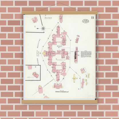 Old map wall art mockup — magnetic wood frame on brick wall — Sanborn Fire Insurance Map from Athens, Athens County, Ohio (1907), Sheet #0011