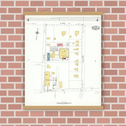 Old map wall art mockup — magnetic wood frame on brick wall — Sanborn Fire Insurance Map from Thomasville, Davidson County, North Carolina (1923), Sheet #0004