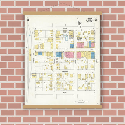Old map wall art mockup — magnetic wood frame on brick wall — Sanborn Fire Insurance Map from Humble, Harris County, Texas (1926), Sheet #0002
