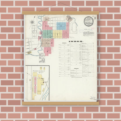 Old map wall art mockup — magnetic wood frame on brick wall — Sanborn Fire Insurance Map from Philipsburg, Centre County, Pennsylvania (1897), Sheet #0001