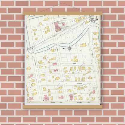 Old map wall art mockup — magnetic wood frame on brick wall — Sanborn Fire Insurance Map from Pontiac, Oakland County, Michigan (1903), Sheet #0006