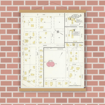 Old map wall art mockup — magnetic wood frame on brick wall — Sanborn Fire Insurance Map from Stephenville, Erath County, Texas (1912), Sheet #0005