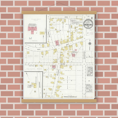 Old map wall art mockup — magnetic wood frame on brick wall — Sanborn Fire Insurance Map from Moores Hill, Dearborn County, Indiana (1916) - Complete Map Set