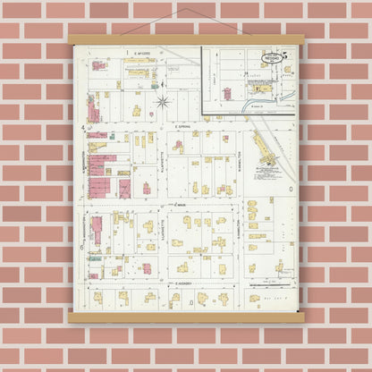 Old map wall art mockup — magnetic wood frame on brick wall — Sanborn Fire Insurance Map from Neosho, Newton County, Missouri (1902), Sheet #0005